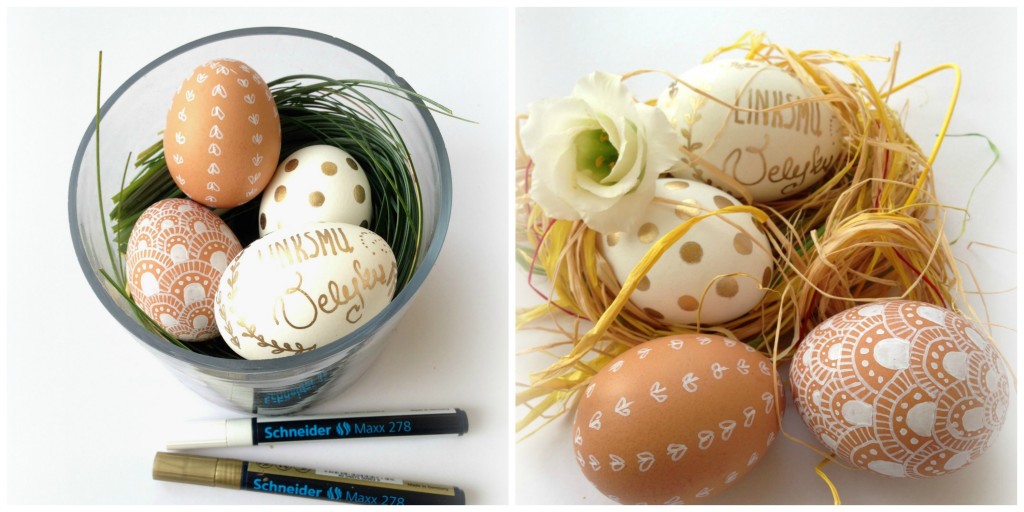 Kiaušinių dekoravimas auksiniu ir baltu markeriu 1